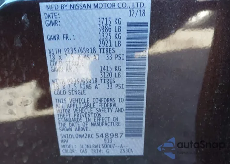 2019 Infiniti Qx60 Luxe from USA, damaged, VIN 5N1DL0MM2KC548987